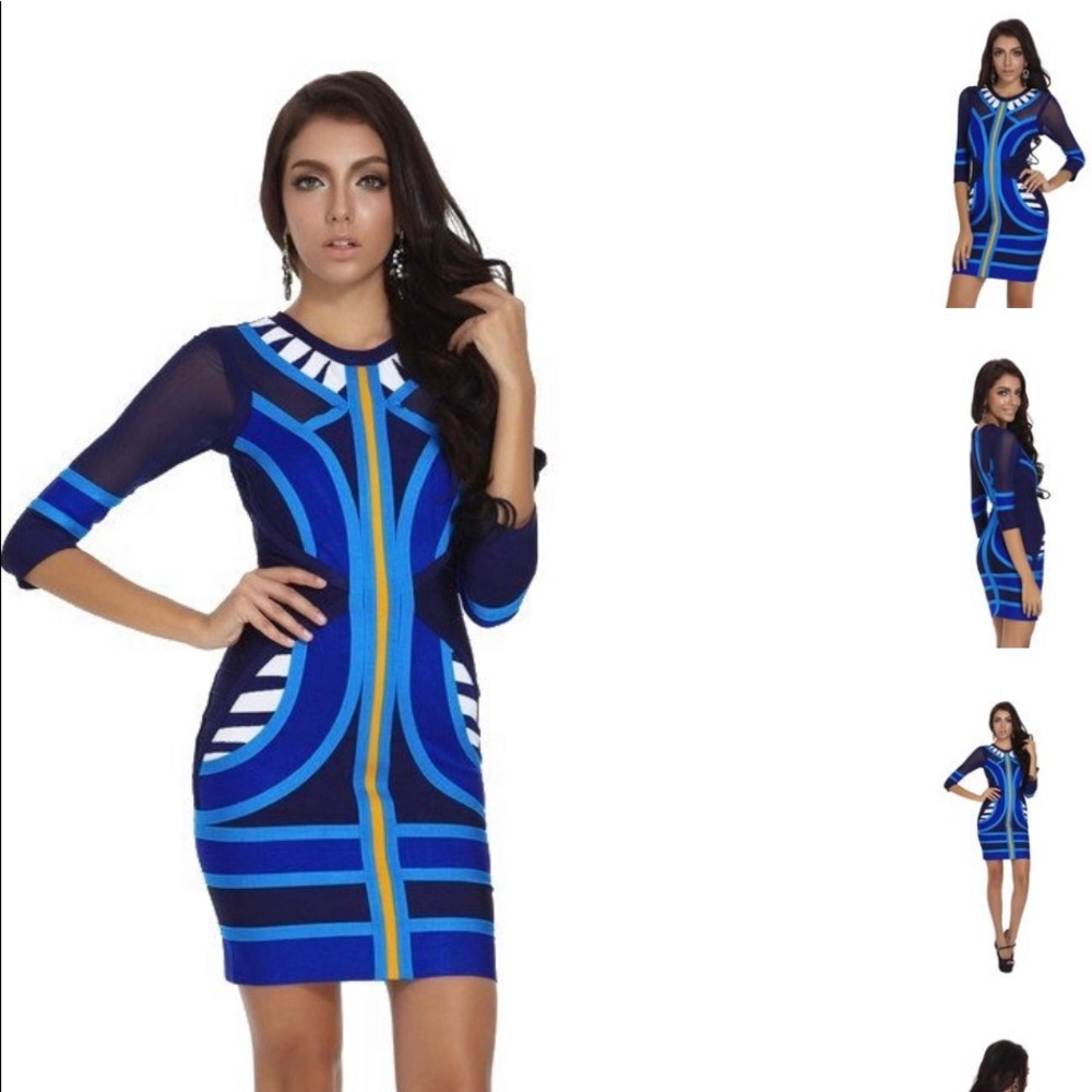 Sold Blue Long Sleeve Bandage Dress